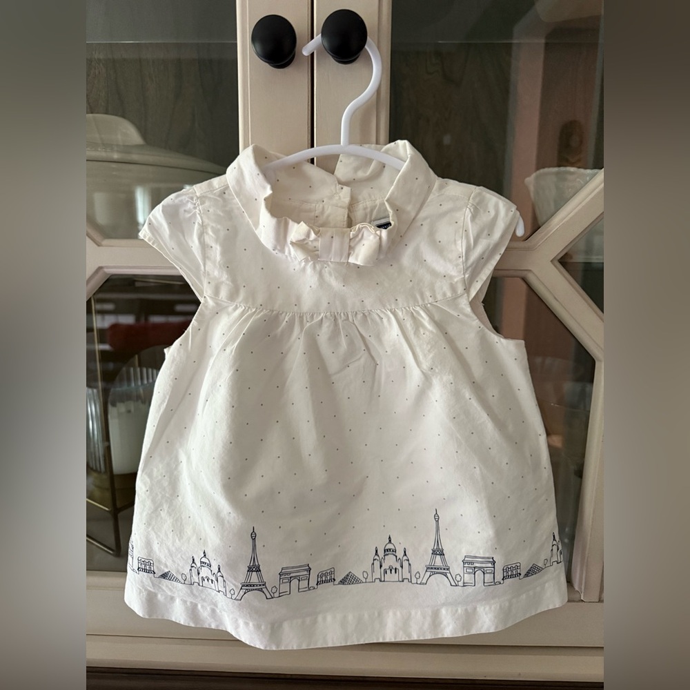 Janie and Jack Cream Baby Dress with Gray Dots